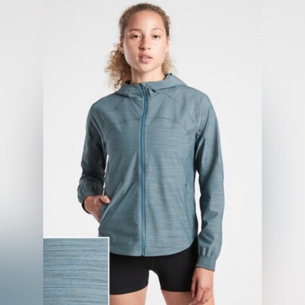 Athleta Racer Running Free Heather Blue Zip Up Windbreaker Jacket Lightweight